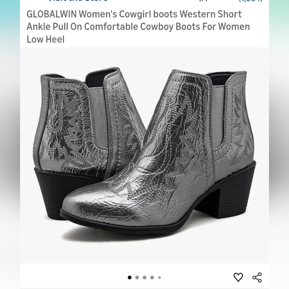 Global Win Metallic Silver Western Ankle Booties